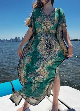 Women's Kaftan Print Kimono Stylish Loungewear, Beach Cover-Up
